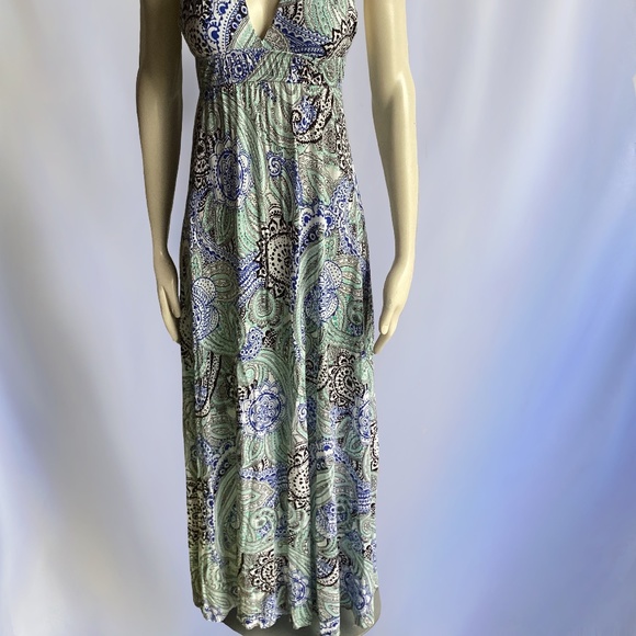 Necessary Objects Maxi Sundress Mint/Blue/Black Paisley with Racer Back - Picture 3 of 4